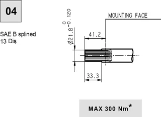 HDP-HDM Serisi Pompa/Motor Mil Seçeneği 04 - SAE B Kanallı Mil 13 Diş (Max 300 Nm)