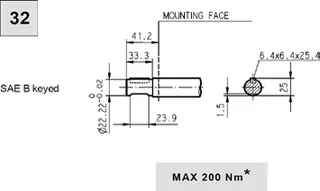 HDP-HDM Serisi Pompa/Motor Mil Seçeneği 32 - SAE B Kamalı Mil (Max 200 Nm)